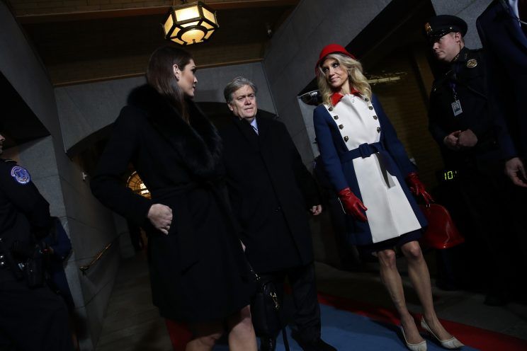 Kellyanne Conway is greeted upon her arrival on the platform of the US Capitol in Washington, DC, on January 20, 2017, before the swearing-in ceremony of US President-elect Donald Trump. / AFP / Mark RALSTON (Photo credit should read MARK RALSTON/AFP/Getty Images)
